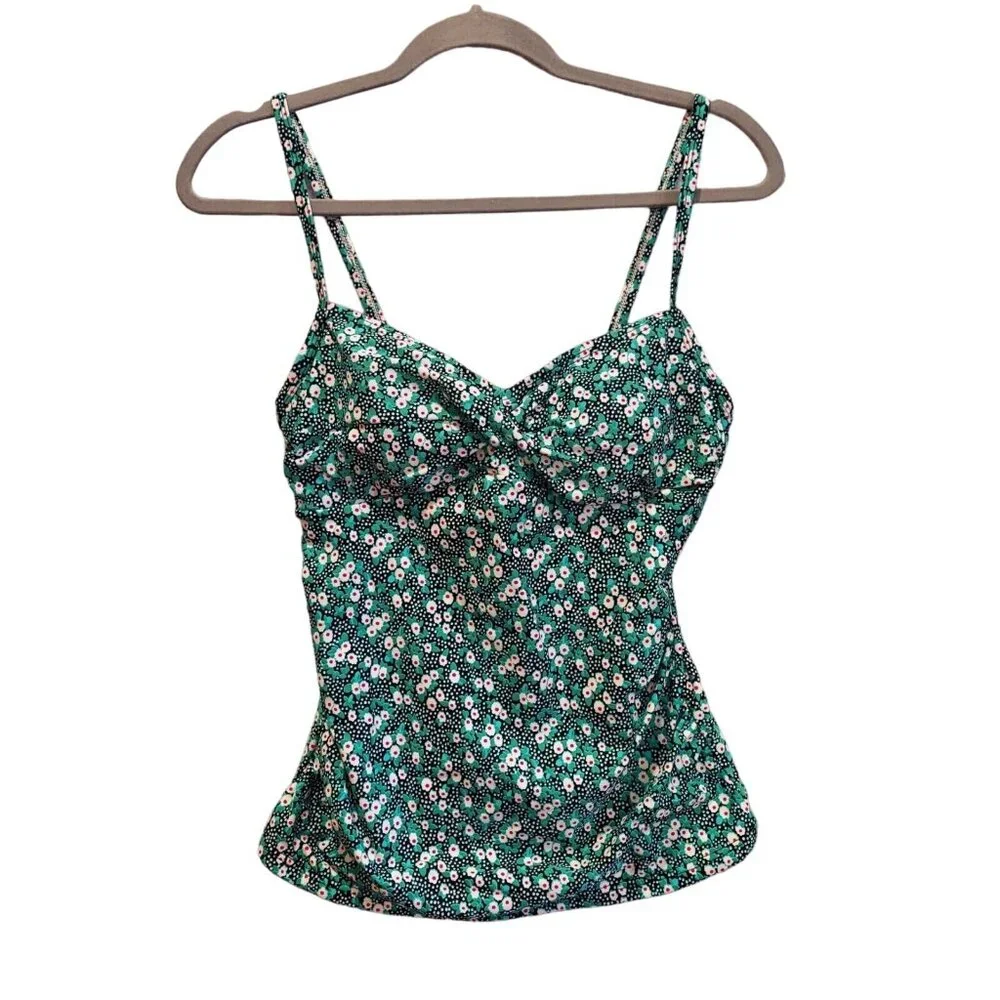Croft & Barrow Tankini Top Womens 8 floral Green black adjust straps ditsy flora
